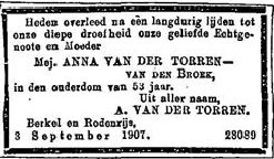 Anna van den Broek ovelijdensadvertentie
