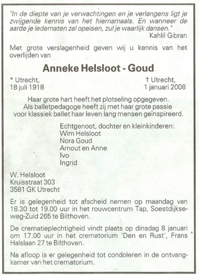 Anneke Goud overlijdensadvertentie