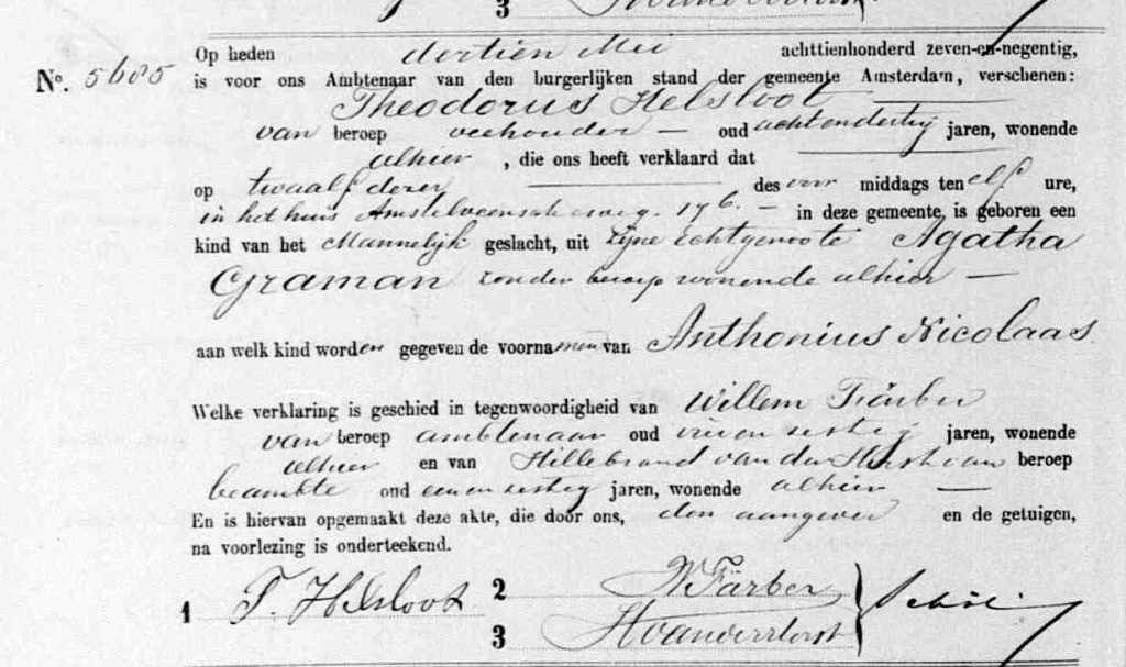 Anthonius Nicolaas Helsloot 1897 geboorteakte