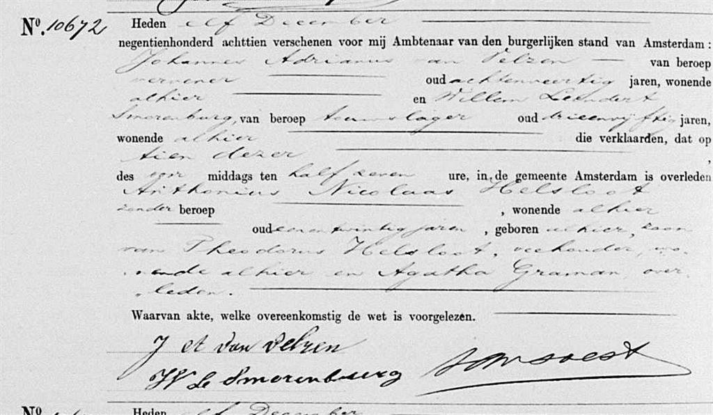 Anthonius Nicolaas Helsloot 1897 overlijdensakte