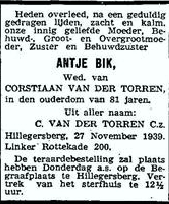 Antje Bik overlijdensadvertentie