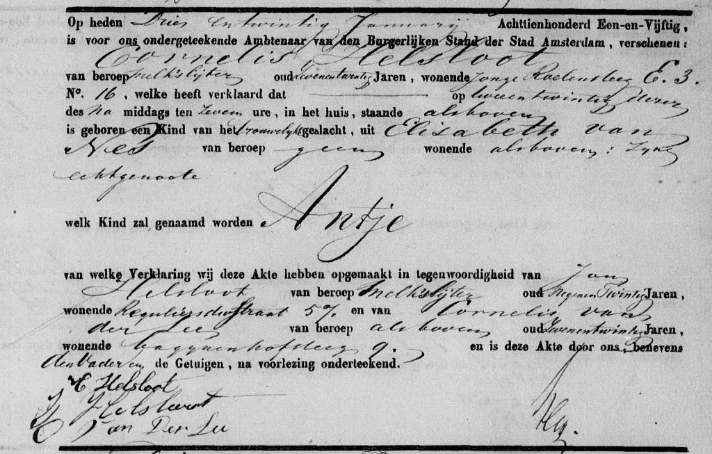 Antje Helsloot 1851 geboorteakte