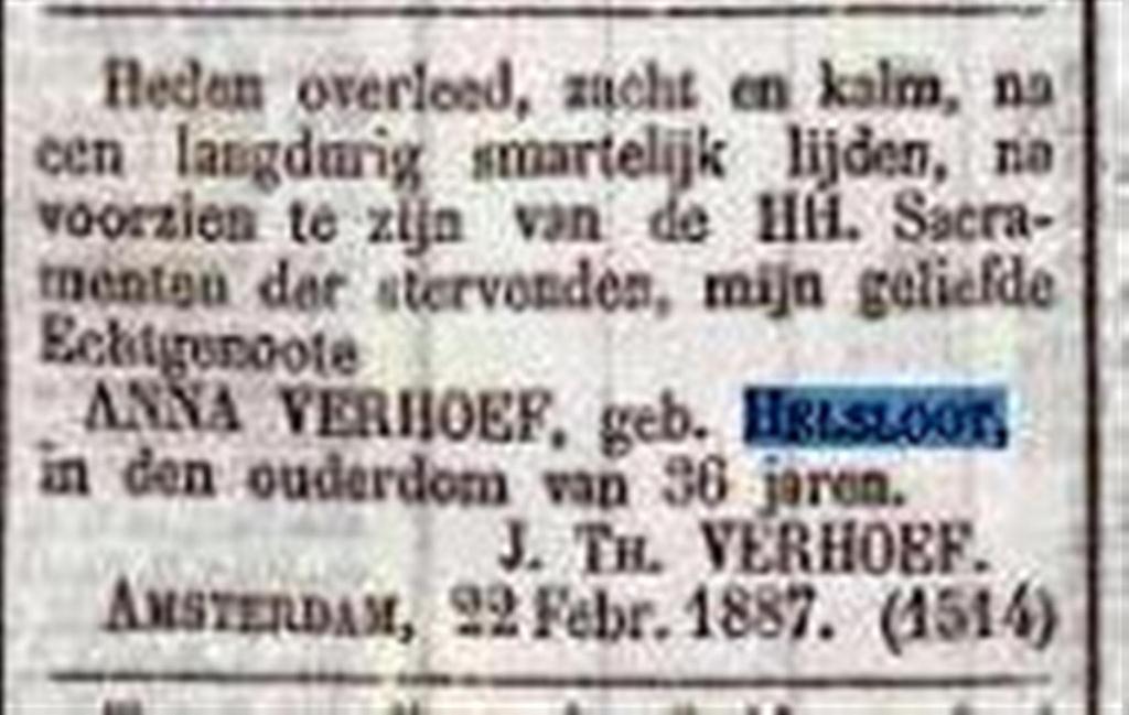 Antje Helsloot 1851 overlijdensadvertentie