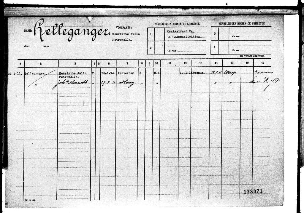 Archiefkaart Henriette Julia Petronella Helleganger