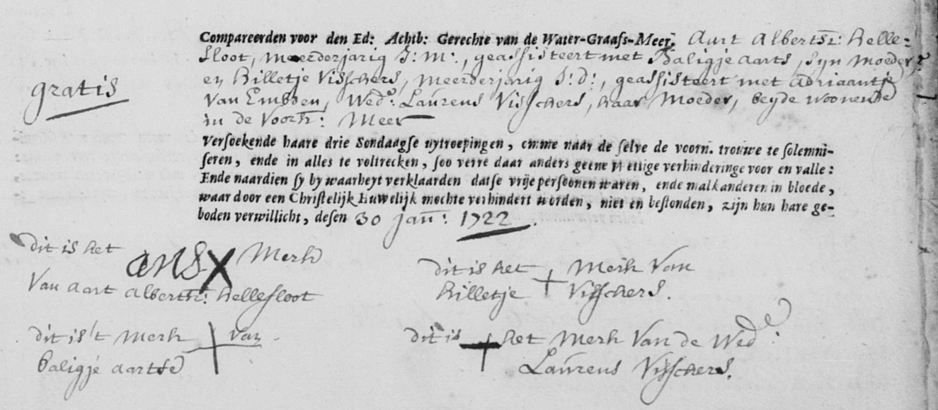 Arie Arissen Helsloot ca1694 ondertrouwboek 1722