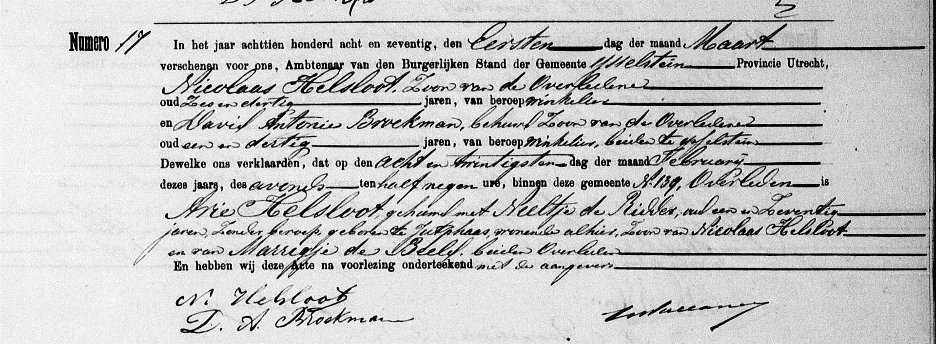 Arie Helsloot 1807 overlijdensakte