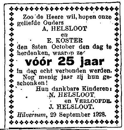 Arie Helsloot 1879 trouwjubileumadvertentie