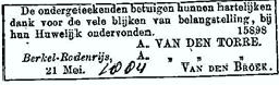Arie van der Torre 1857 huwelijksadvertentie II