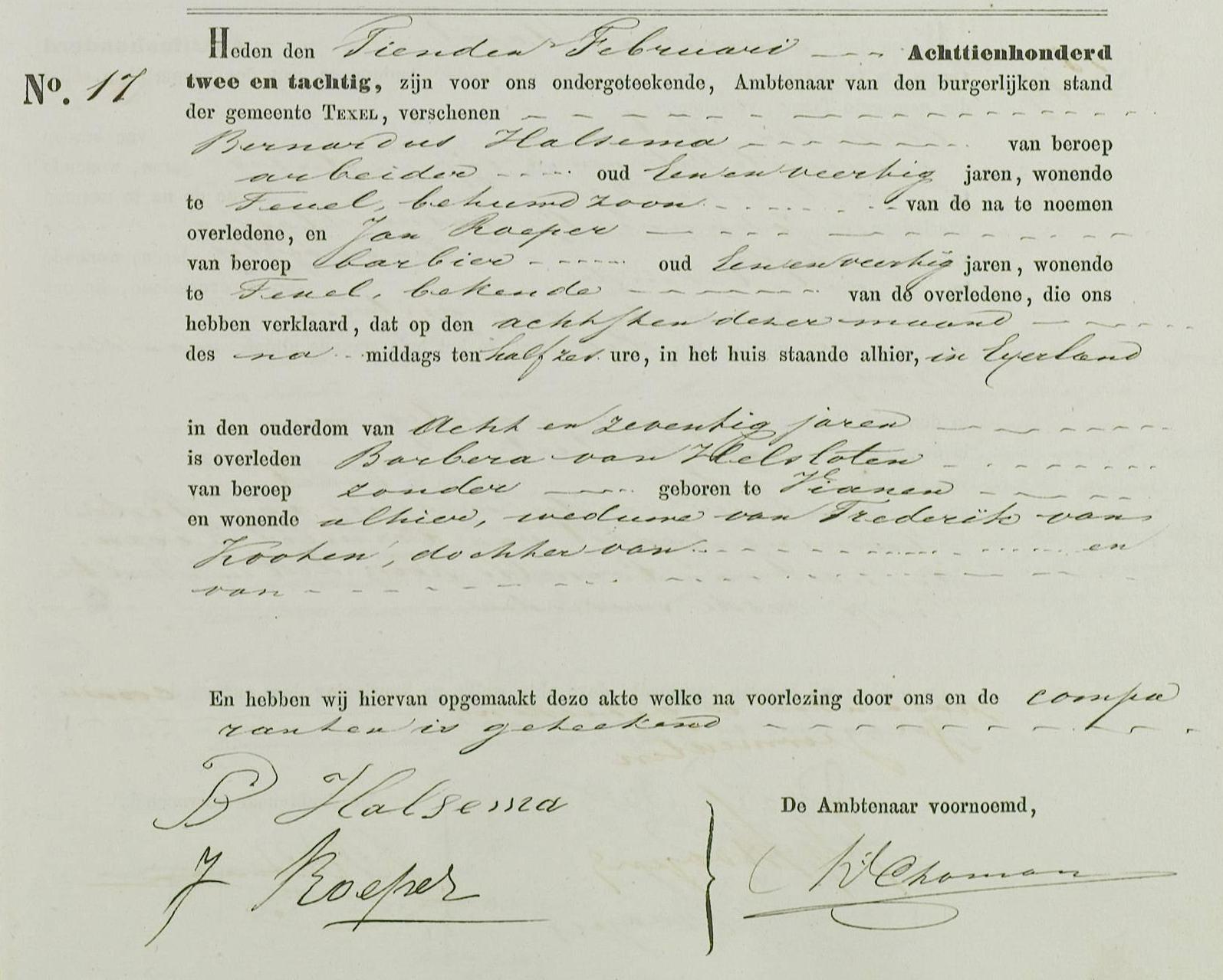 Barbara Helsloot 1804 overlijdensakte