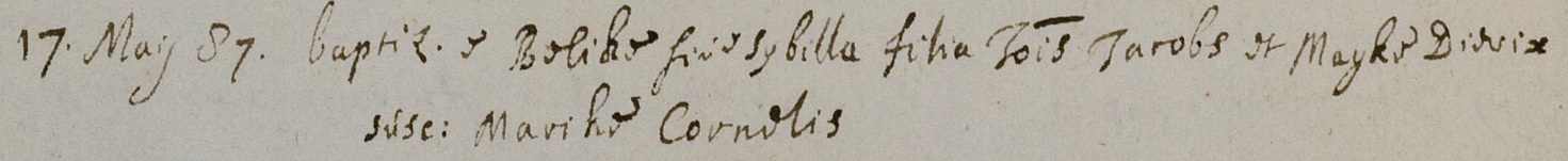 Beligje Jans Helsloot 1687 doopboek
