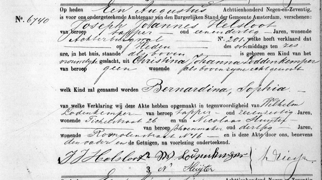 Berendina Sophia Helsloot 1879 geboorteakte