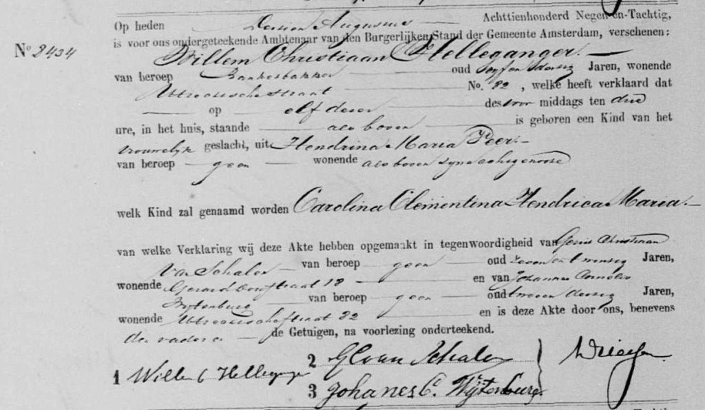 Carolina Clementina Hendrica Maria Helleganger 1889 geboorteakte