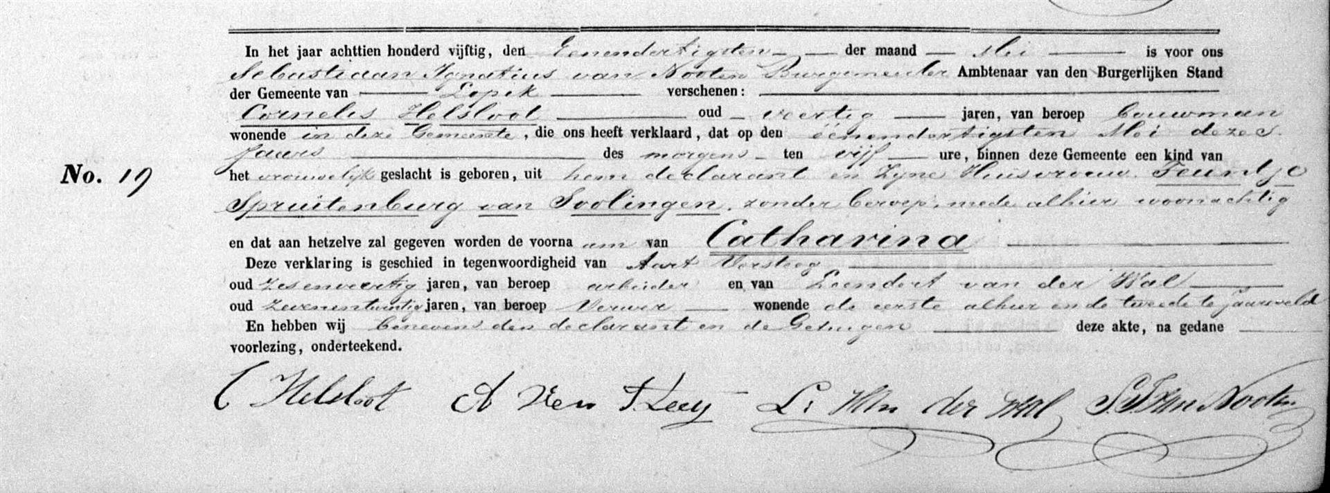 Catharina Helsloot 1850 geboorteakte