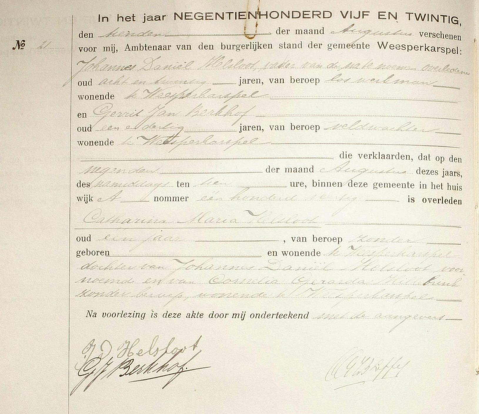 Catharina Maria Helsloot 1924 overlijdensakte