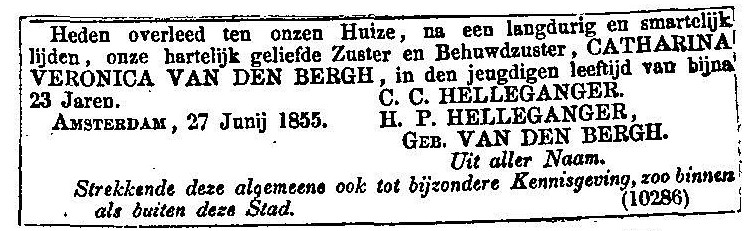 Catharina Veronica van den Bergh overlijdensadvertentie