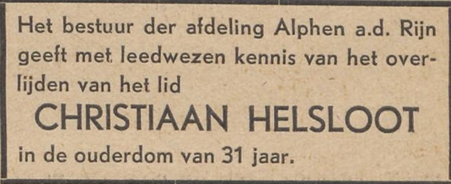 Christiaan Helsloot 1908 overlijdensadvertentie