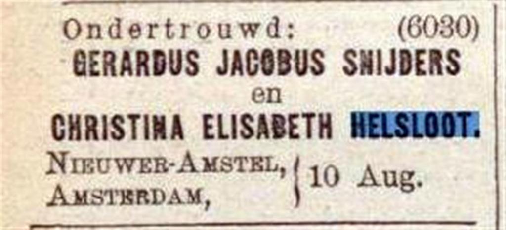 Christina Elisabeth Helsloot 1871 ondertrouwadvertentie