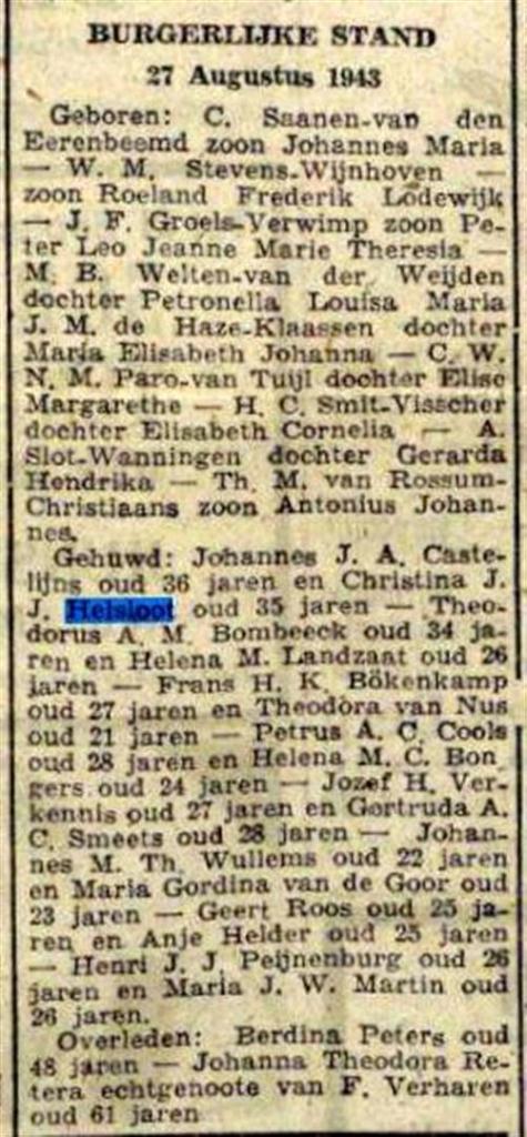 Christina Johanna Josephina Helsloot 1908 huwelijksbericht