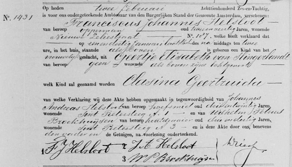 Clasina Geertruida Helsloot 1886 geboorteakte