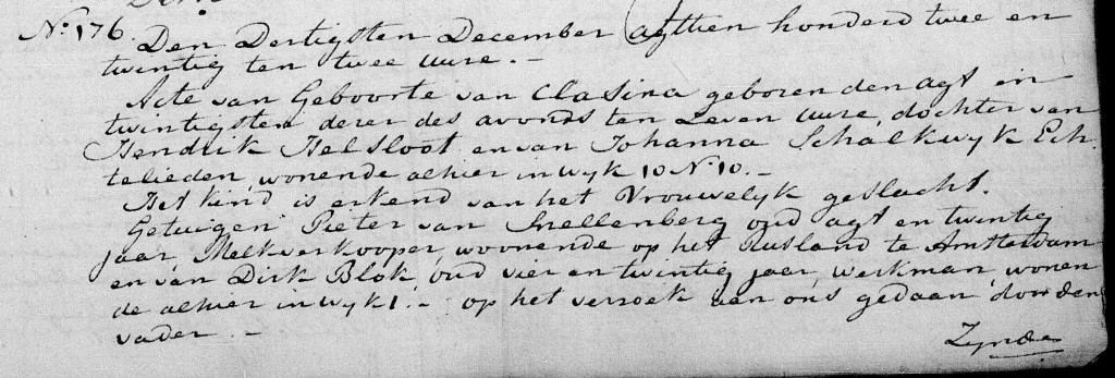 Clasina Helsloot 1822 geboorteakte I