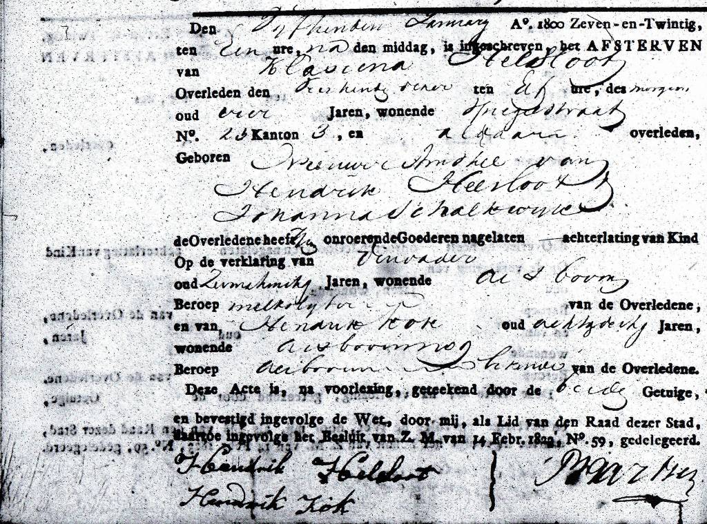 Clasina Helsloot 1822 overlijdensakte