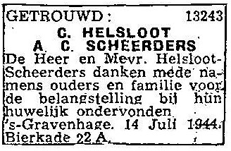Cornelis Hendrik Helsloot 1909 trouwadvertentie