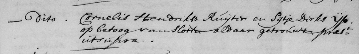 Cornelis Hendrikze de Ruijter x Zijtje Dirks IJp trouwboek