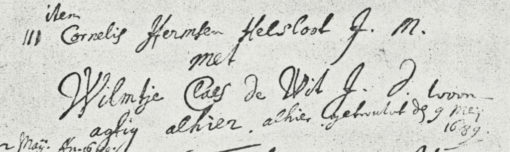 Cornelis Hermense Helsloot x Willemina Claes de Wit huwelijksregister
