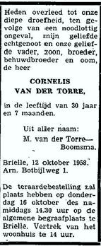 Cornelis van der Torre 1928 overlijdensadvertentie