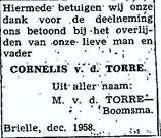 Cornelis van der Torre 1928 overlijdensadvertentie II