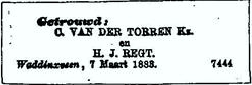 Cornelis van der Torren 1847 huwelijksadvertentie I