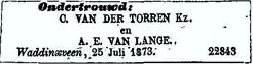 Cornelis van der Torren 1847 ondertrouwadvertentie 1873