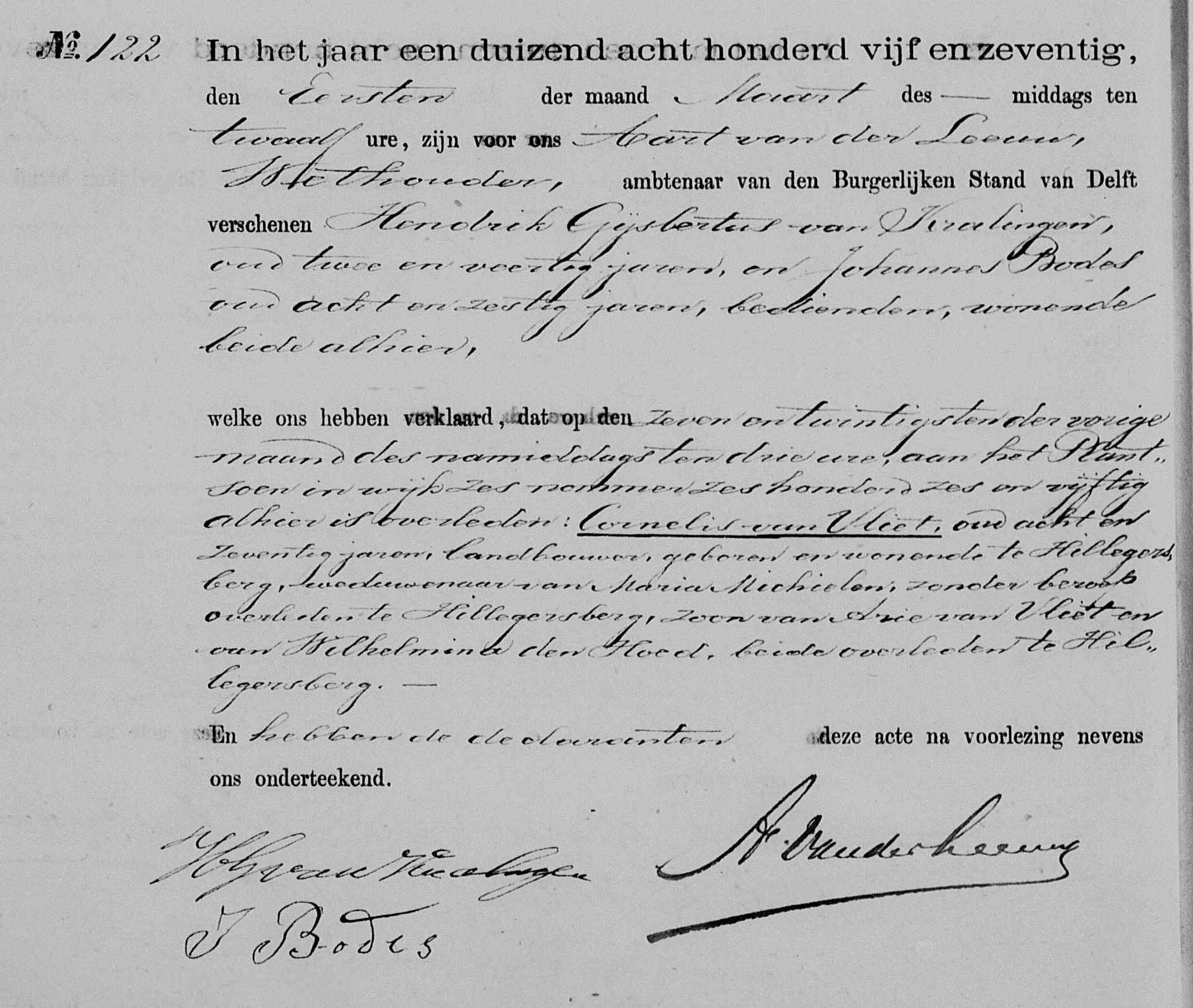 Cornelis van Vliet 1796 overlijdensakte