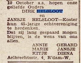 Dirk Helsloot 1879 huwelijksjubileumadvertentie