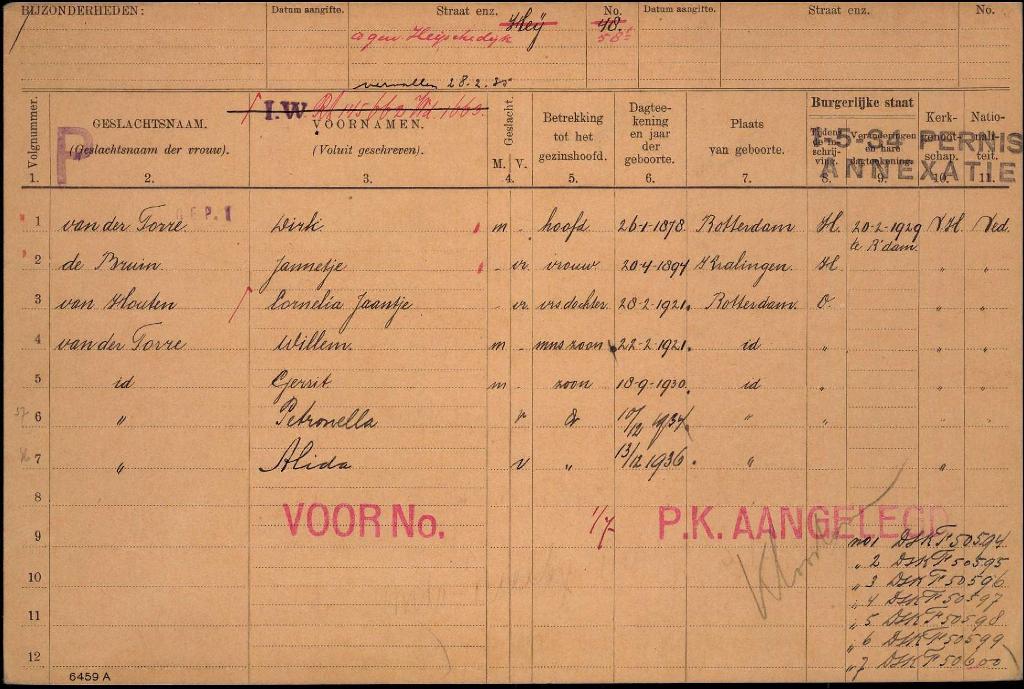 Dirk van der Torre 1878 gezinskaart III