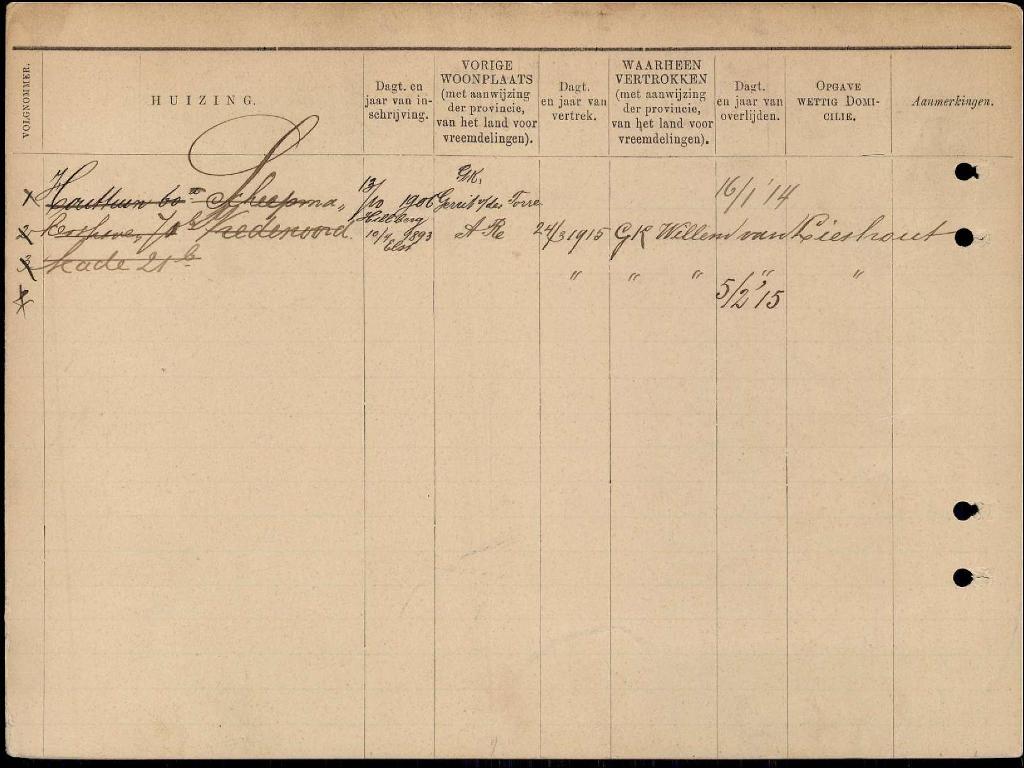 Dirk van der Torre 1886 gezinskaart II