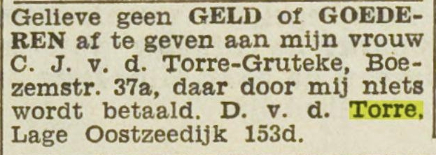 Dirk van der Torre ca1935 ; Het vrije volk 30-06-1954