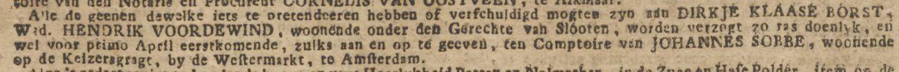 Dirkje Klaasze Borst Amsterdamse courant 20-03-1783