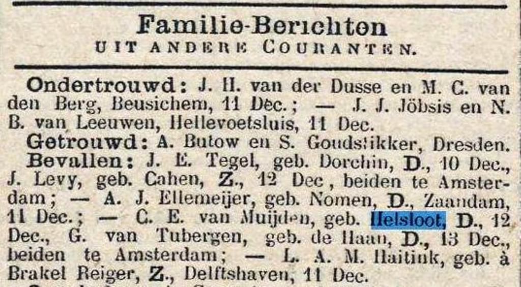 Dochter van Muijden geboortebericht 15-12-1885