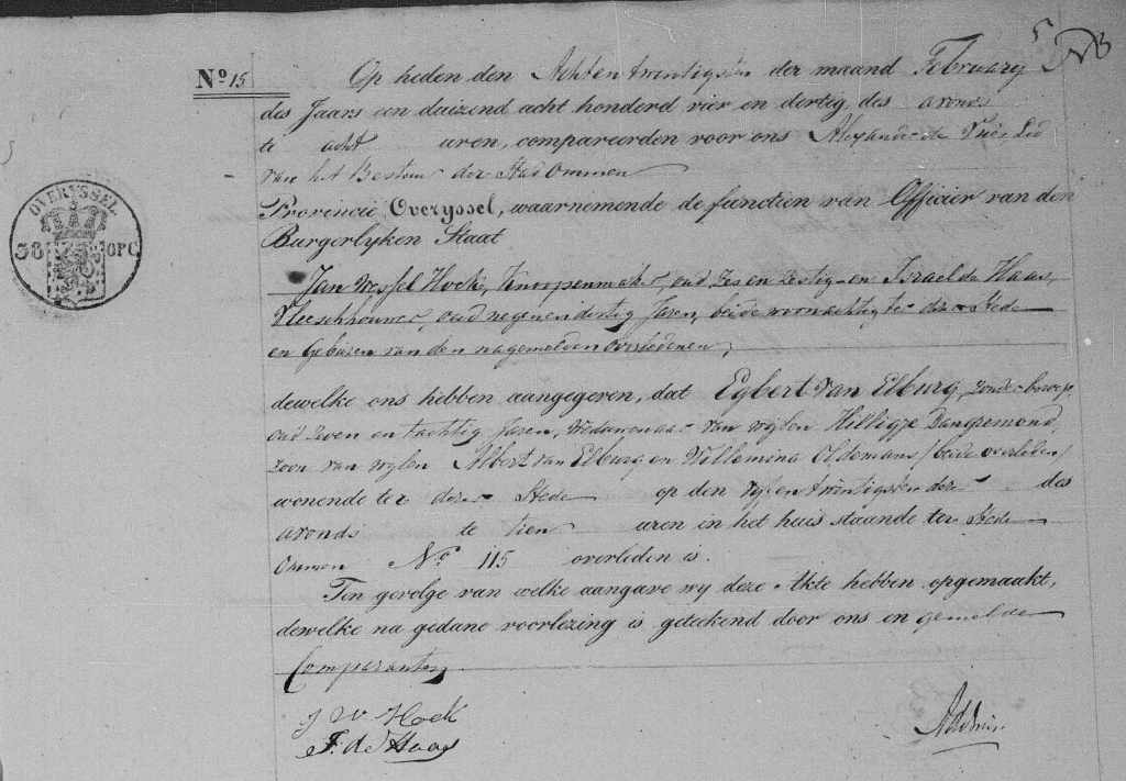 Egbertus van Elburg overlijdensakte
