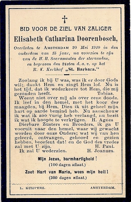Elisabeth Catharina Doorenbosch bidprentje