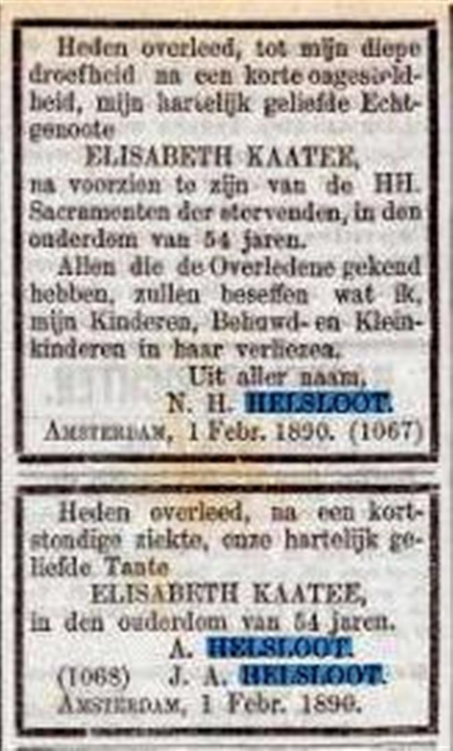 Elisabeth Kaatee overlijdensadvertenties De Tijd