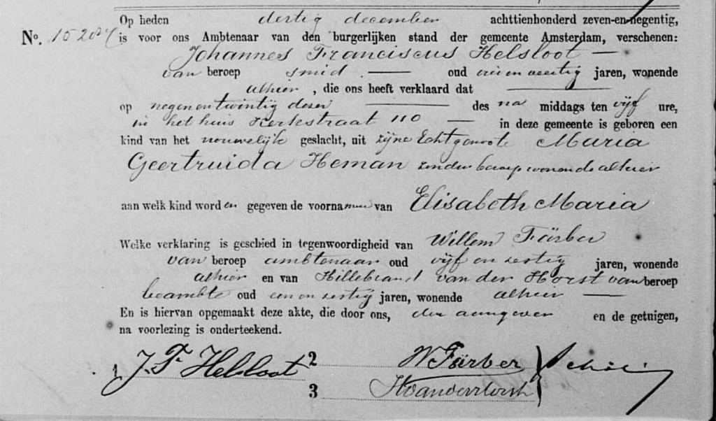 Elisabeth Maria Helsloot 1897 geboorteakte