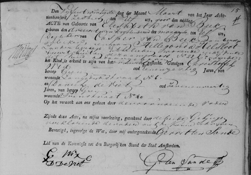 Elisabeth van Beek 1816 geboorteakte