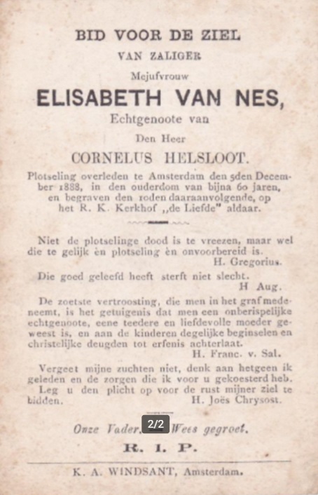 Elisabeth van Nes bidprentje I