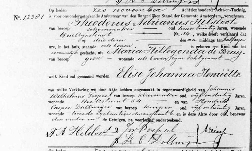 Elise Johanna Henriette Helsloot 1888 geboorteakte