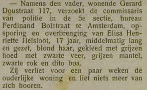 Elise Johanna Henriette Helsloot 1888 weggelopen ; Zierikzeesche Nieuwsbode 13-04-1907