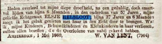 Elsje Helsloot 1803 overlijdensadvertentie