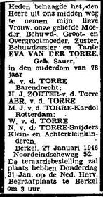 Eva Sauer overlijdensadvertentie