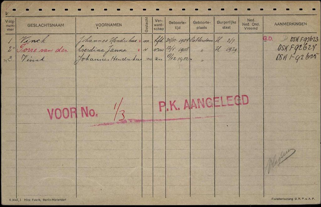 Everdina Janna van der Torre 1908 gezinskaart I